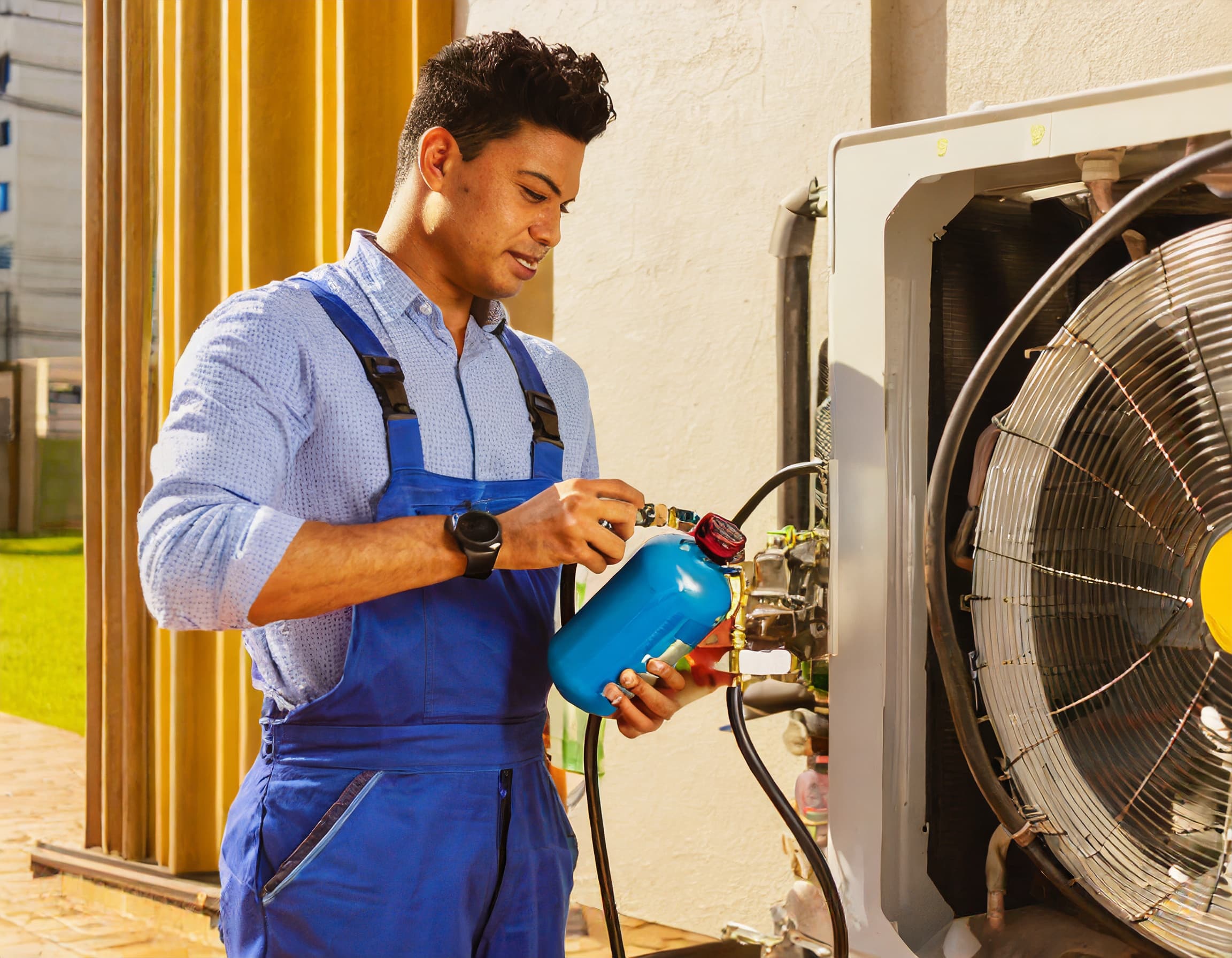 aircon technician-conducting pressure test