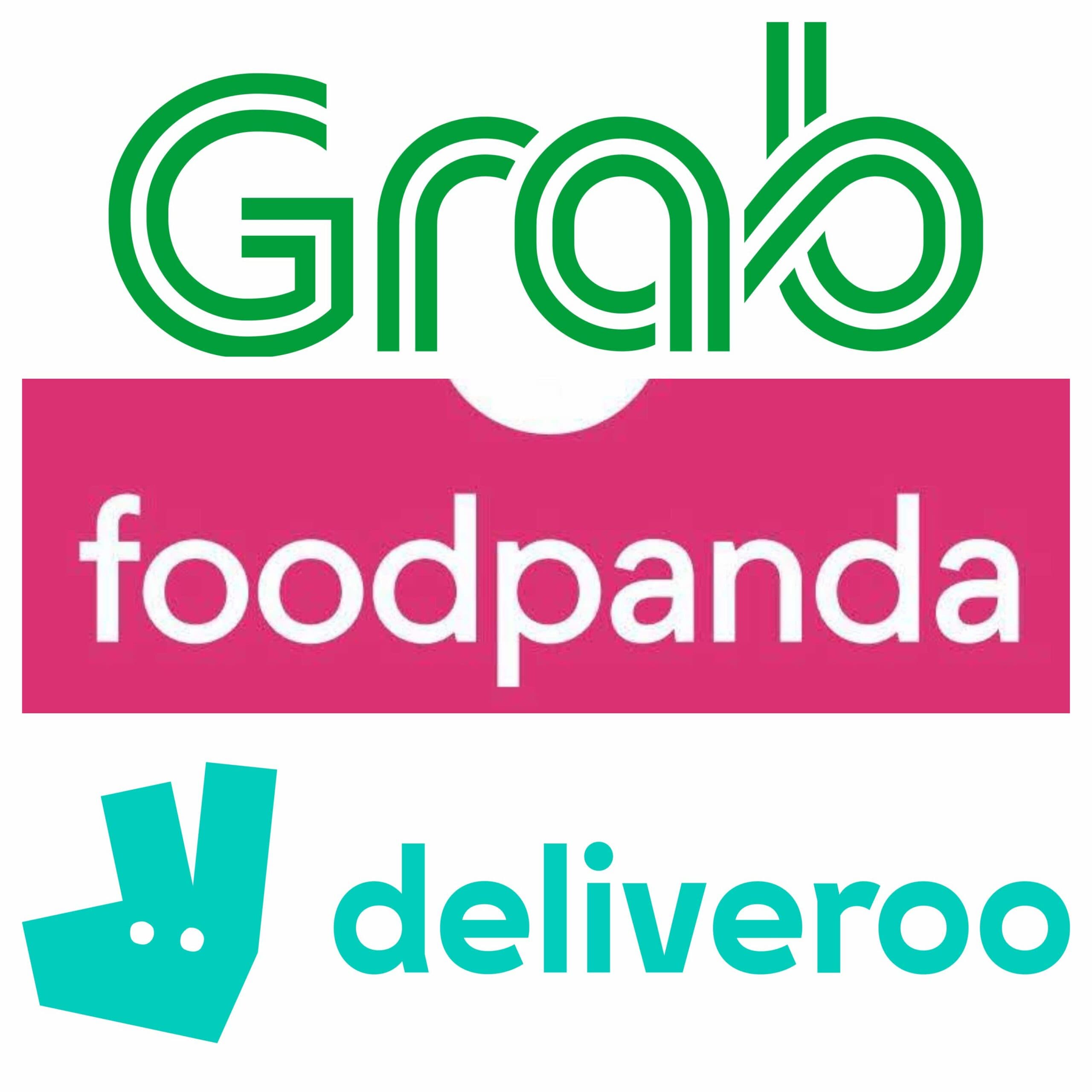 Logo of grab, foodpanda and deliveroo