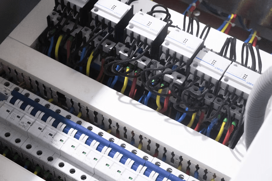 image of circuit breaker box with a lot of wires