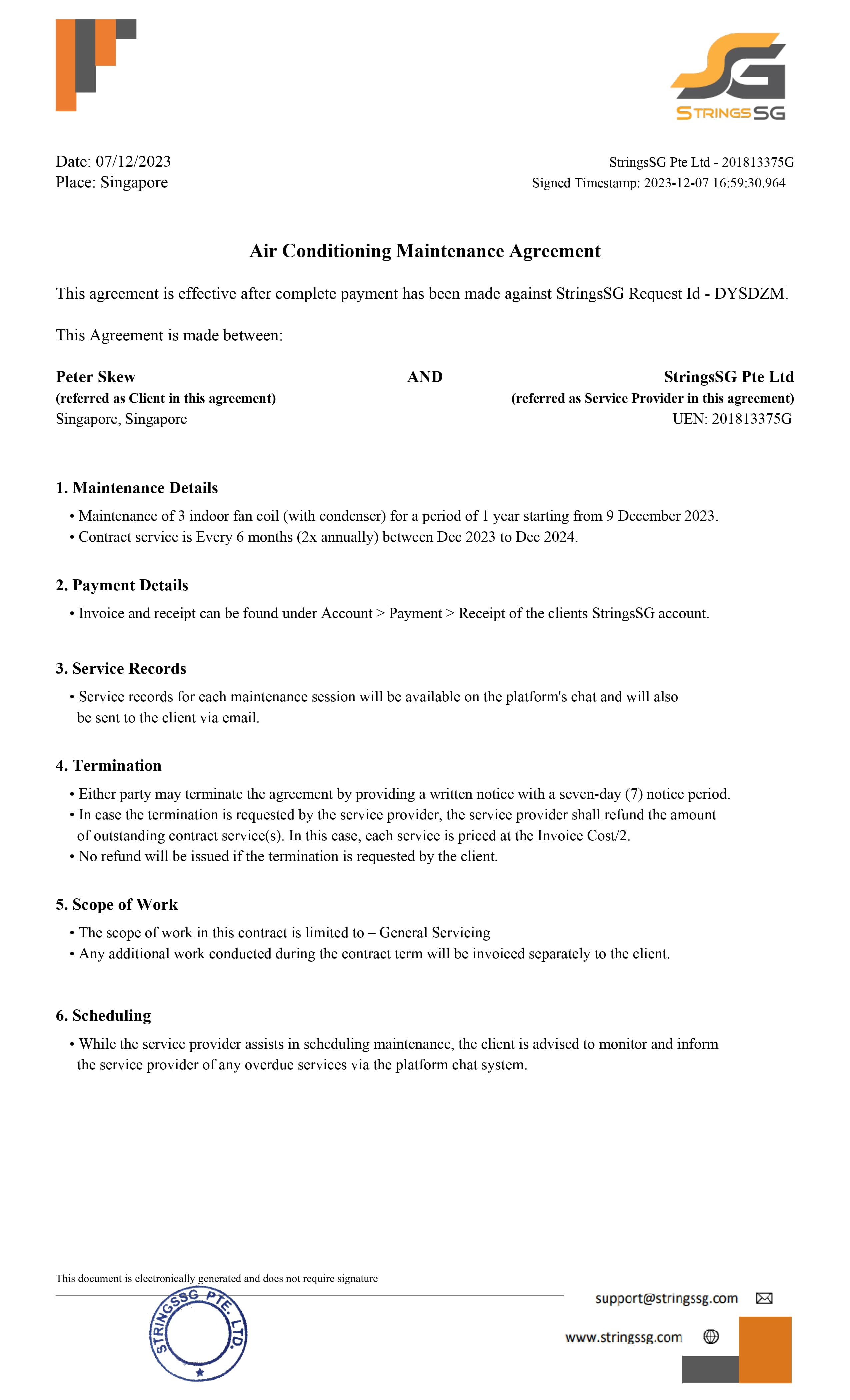 Sample Aircon Service Agreement PDF
