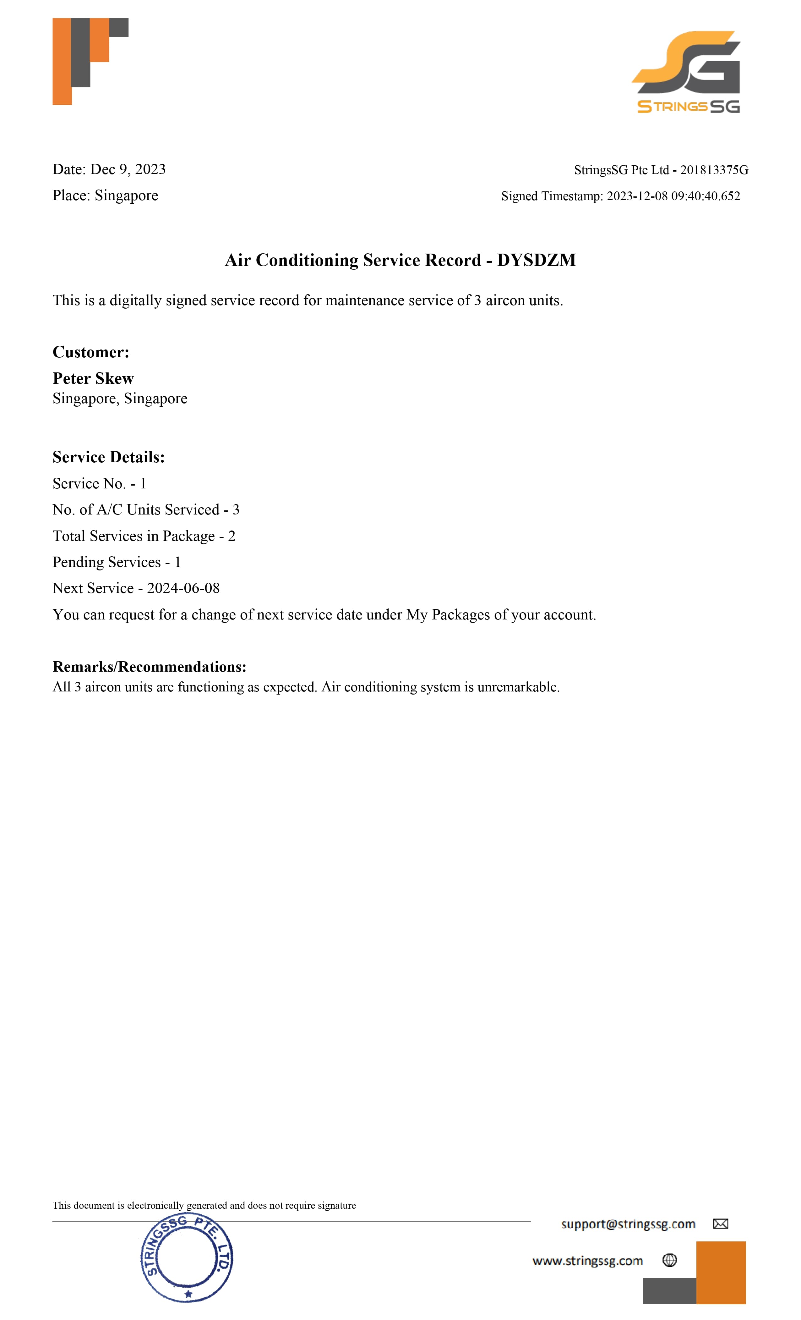 Sample Aircon Servicing Record PDF